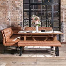Brisbane 180cm Dining Table & Industrial Corner Bench with Low Bench in Tan Brisbane 180cm Dining Table & Industrial Corner Bench with Low Bench in Tan
