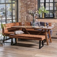 Brisbane 200cm Dining Table & Industrial Corner Bench with Low Bench in Tan
