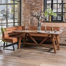 Brisbane 200cm Dining Table & Industrial Corner Bench in Tan