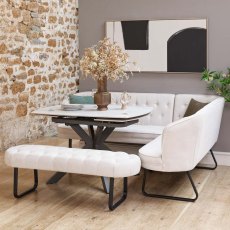 Saturn White Motion Table with LHF Frampton Corner Bench & Low Bench - White