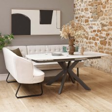 Saturn White Motion Table with RHF Frampton Corner Bench - White