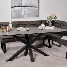 Eastcote Black Dining Table 200cm and Industrial Corner Bench Grey