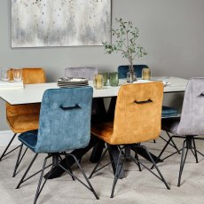 Eastcote White Dining Table with 2x Teal, 2x Gold & 2x Grey Thomas Dining chairs