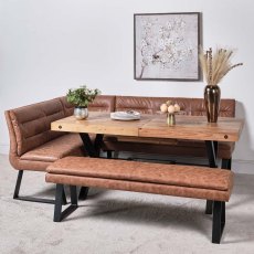 Urban 180-240cm Dining Table & Industrial Corner Bench & Low Bench - Tan