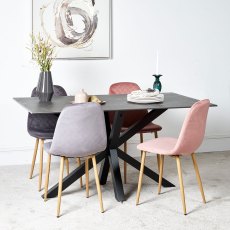 Eastcote Black 150cm Dining Table & Archie Wood Effect Leg Dining Chairs Pink/Grey