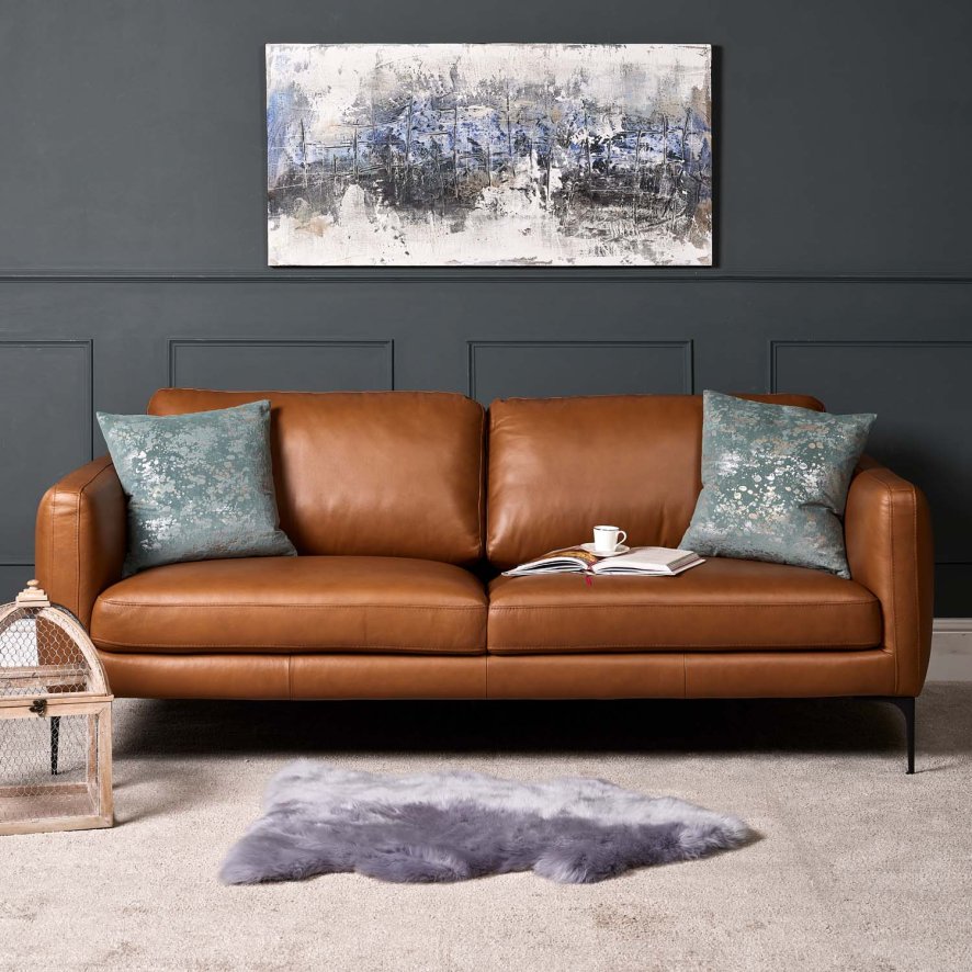 Woods Carnaby Leather Sofa 3 Seater -  Palomino Tan