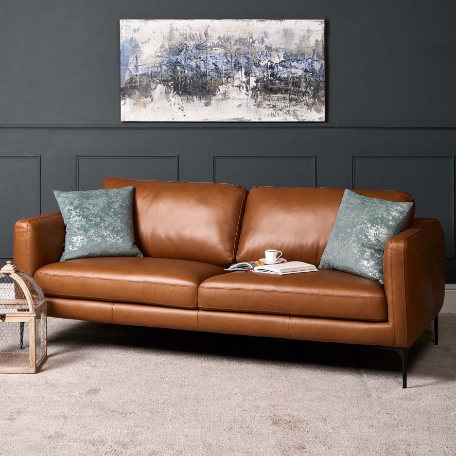 Woods Carnaby Leather Sofa 3 Seater - Palomino Tan - Woods Furniture