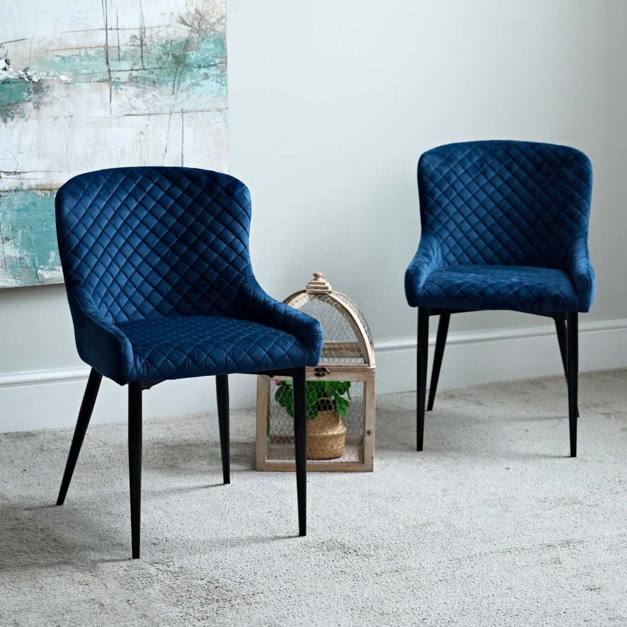 Woods Carlton Dark Blue Velvet Dining Chair (Set of 2)