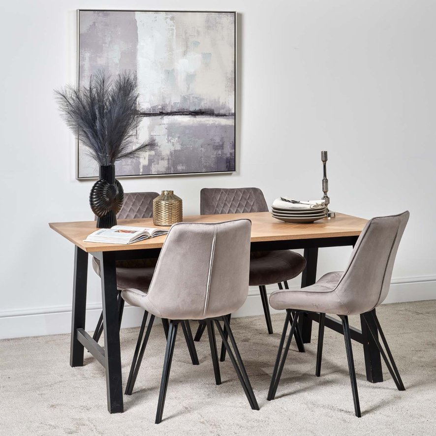 Woods Bromley 160cm Dining Table & 4 Chase Dining Chairs - Light Grey