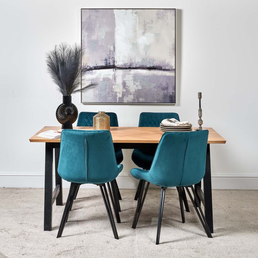 Woods Bromley 160cm Dining Table & 4 Chase Dining Chairs - Teal