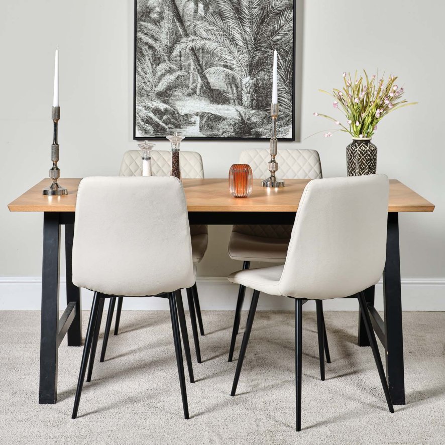 Woods Bromley 160cm Dining Table & 4 Ripley Dining Chairs - Chalk