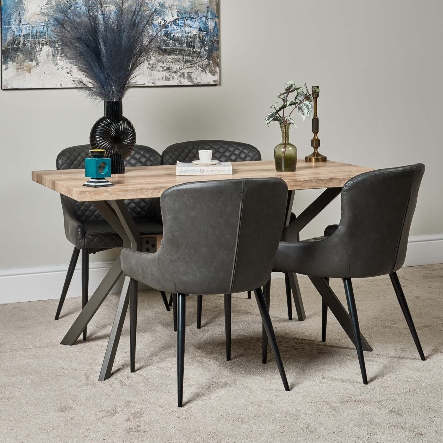 Kamala 140cm Dining Table And 4 Carlton Dining Chairs Grey
