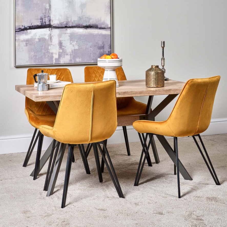 Woods Kamala 140cm Dining Table & 4 Chase Dining Chairs - Gold