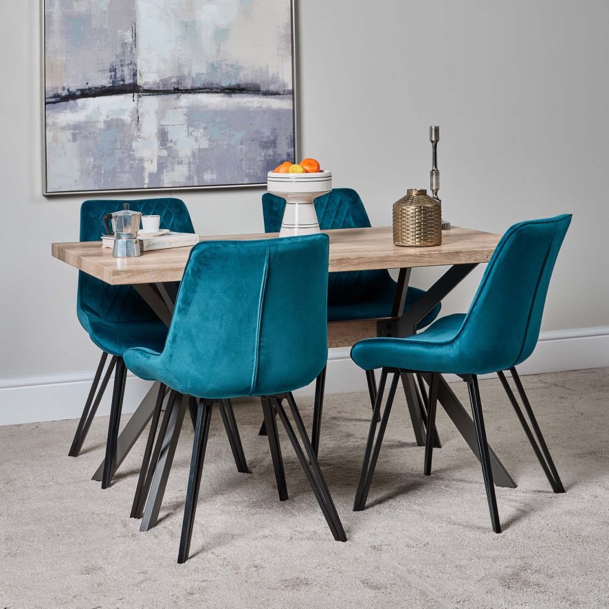 Woods Kamala 140cm Dining Table & 4 Chase Dining Chairs - Teal