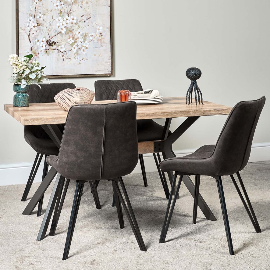 Woods Kamala 140cm Dining Table 4 Finnick Dining Chairs Dark Grey Woods Furniture