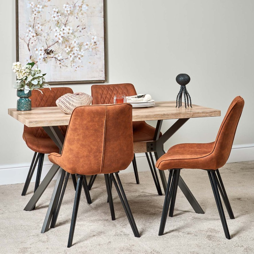 Woods Kamala 140cm Dining Table 4 Finnick Dining Chairs Tan Woods Furniture