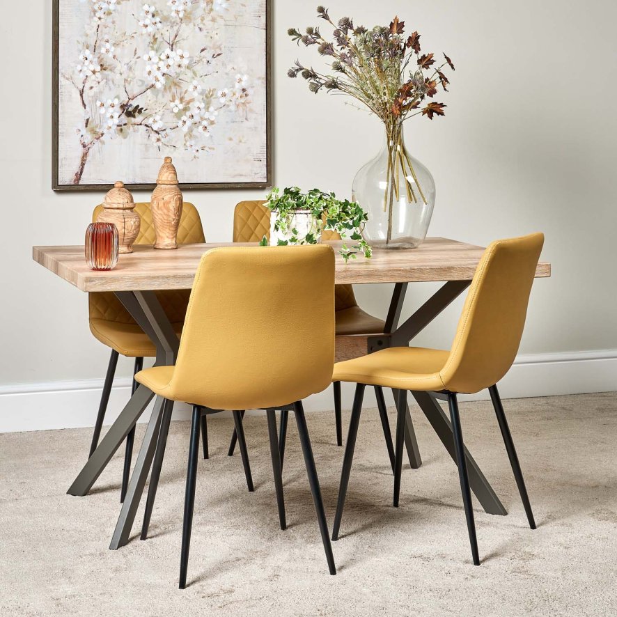 Woods Kamala 140cm Dining Table & 4 Ripley Dining Chairs - Mustard