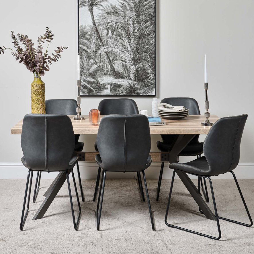 Woods Kamala 180cm Dining Table & 6 Callum Dining Chairs - Dark Grey