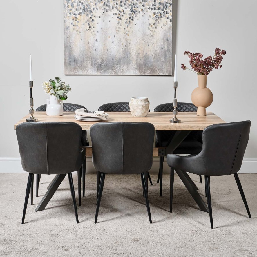 Woods Kamala 180cm Dining Table & 6 Carlton Dining Chairs - Grey