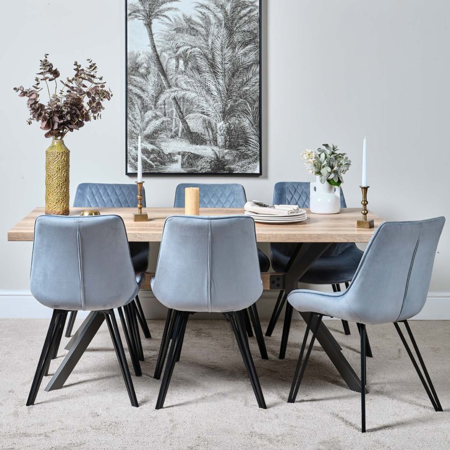 Woods Kamala 180cm Dining Table & 6 Chase Dining Chairs - Light Blue