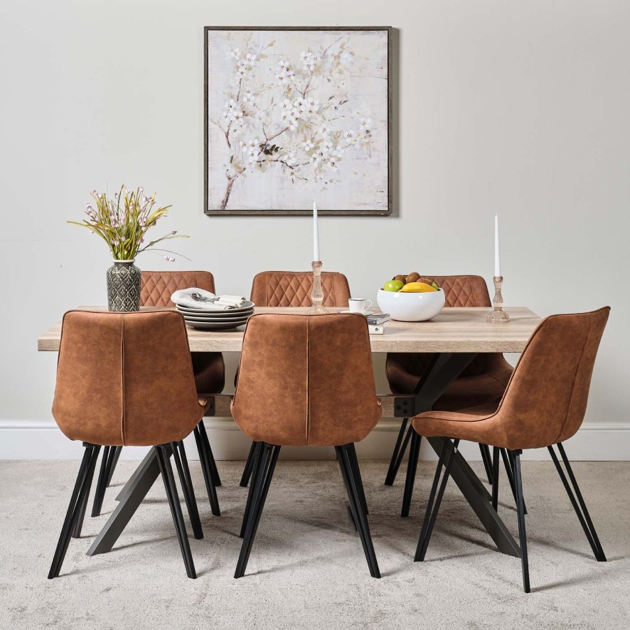 Woods Kamala 180cm Dining Table & 6 Finnick Dining Chairs - Tan