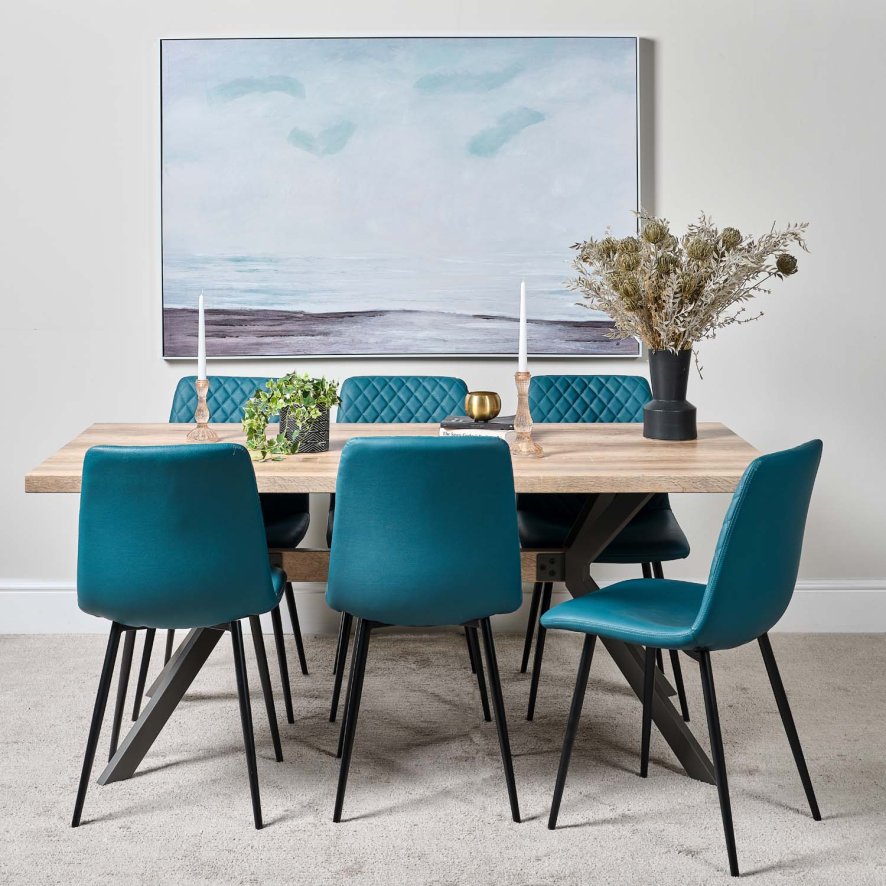 Woods Kamala 180cm Dining Table & 6 Ripley Dining Chairs - Teal