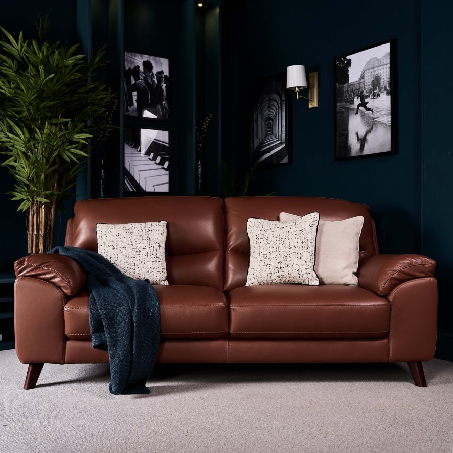 An image of Vegas 3 Seater Sofa - Tan Leather