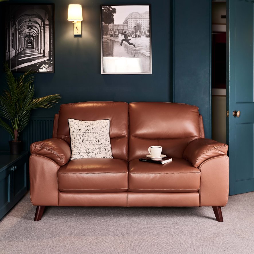 An image of Vegas 2 Seater Sofa - Tan Leather