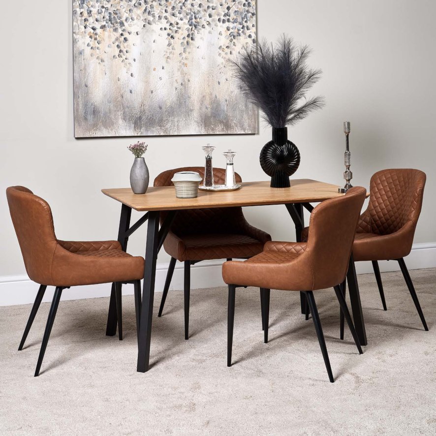 Woods Lutina 120cm Dining Table & 4 Carlton Dining Chairs - Tan