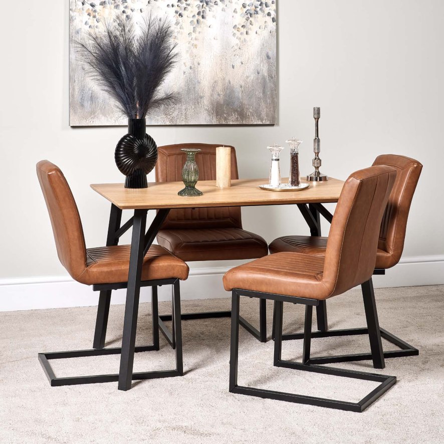 Woods Lutina 120cm Dining Table & 4 Vintage Dining Chairs - Tan