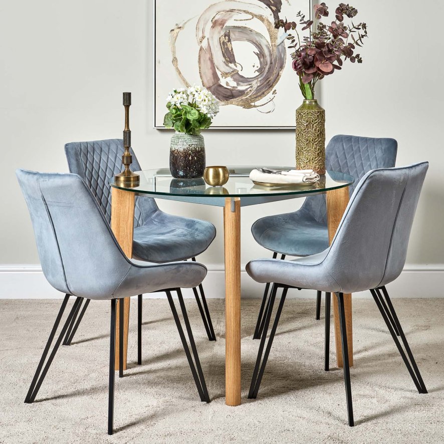 Woods Lutina 100cm Glass Dining Table & 4 Chase Dining Chairs - Light Blue