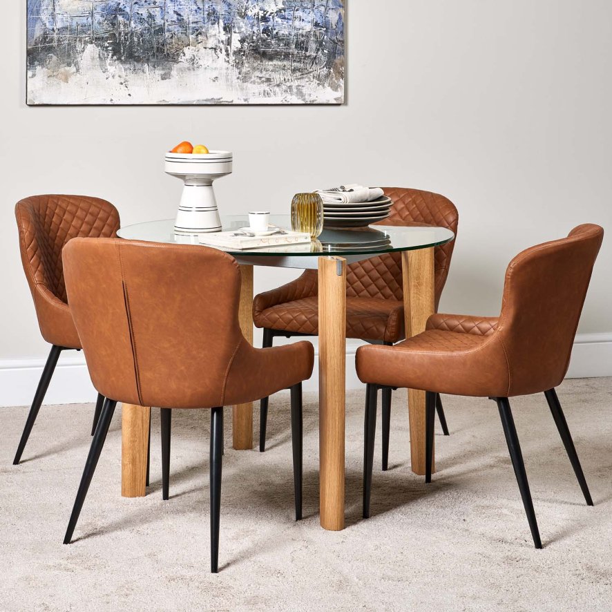 Woods Lutina 100cm Glass Dining Table & 4 Carlton Dining Chairs - Tan