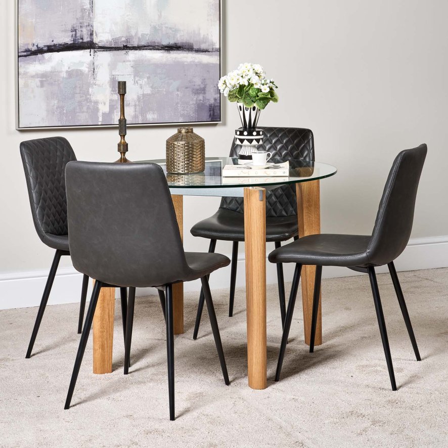 Woods Lutina 100cm Glass Dining Table & 4 Ripley Dining Chairs - Grey