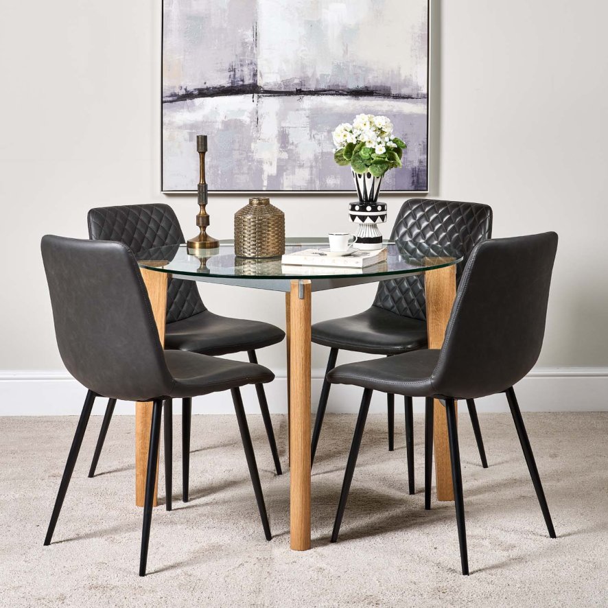 Woods Lutina 100cm Glass Dining Table & 4 Ripley Dining Chairs Grey