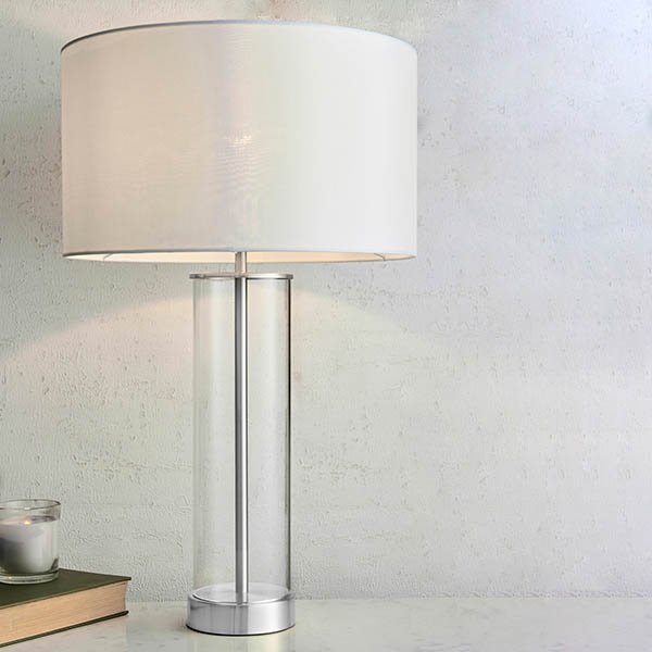 Woods Lessina Table Lamp Bright Nickel With White Shade