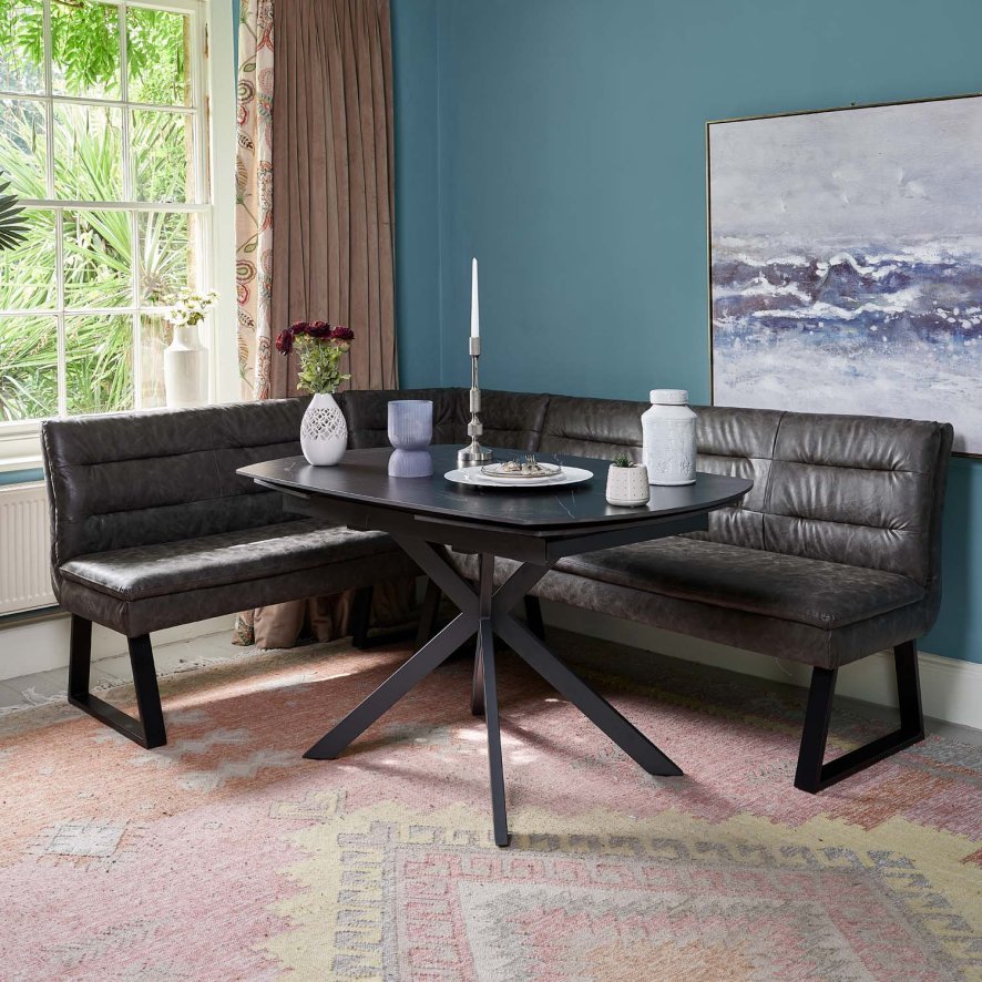 An image of Toscana Black Motion Table with Industrial Corner Bench - Grey