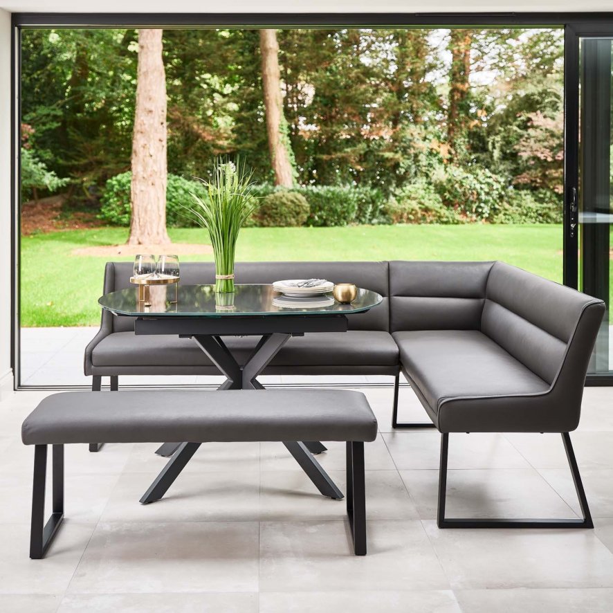 Woods Ravenna Motion Table in Grey with Paulo LHF Corner Bench and Paulo Low Bench in Anthracite