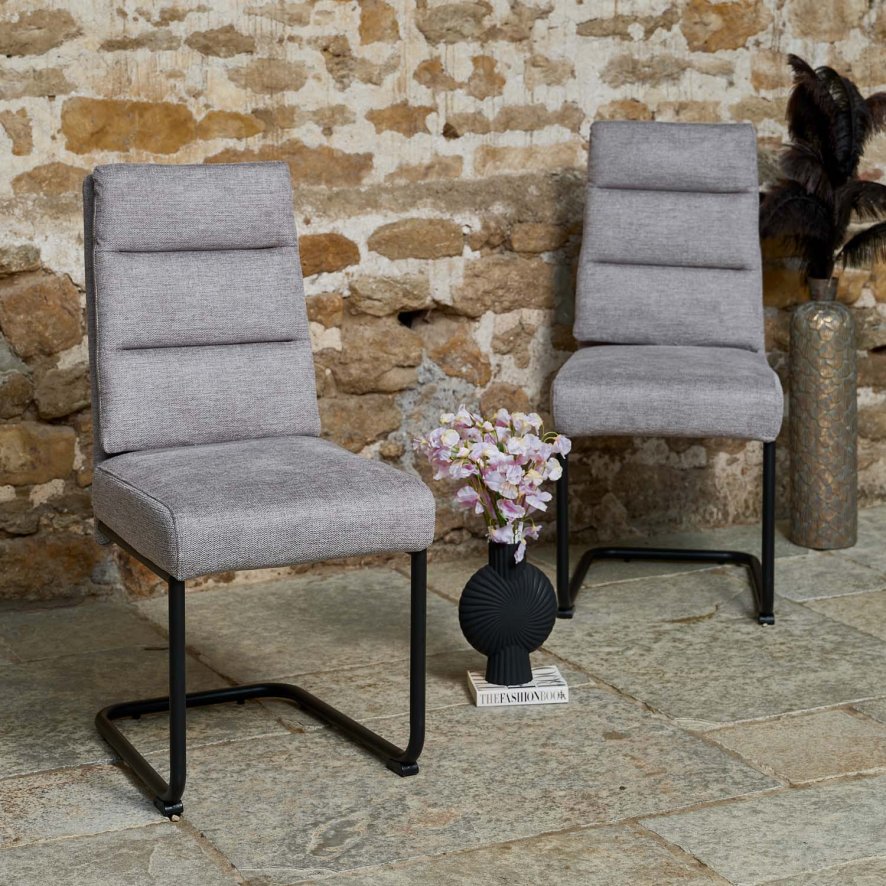 Clearance Ava Light Grey Dining Chair in Fabric (Set of 2)