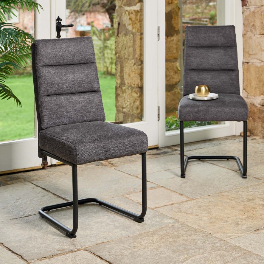 Clearance Ava Dark Grey Dining Chair in Fabric (Set of 2)