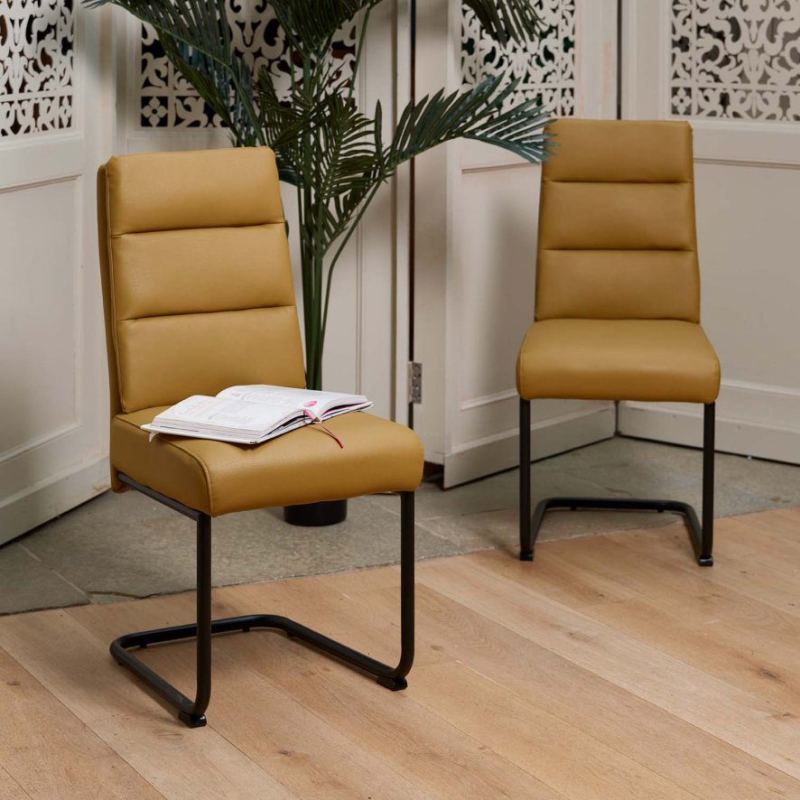 Clearance Ava Mustard Dining Chair in Faux Leather (Set of 2)