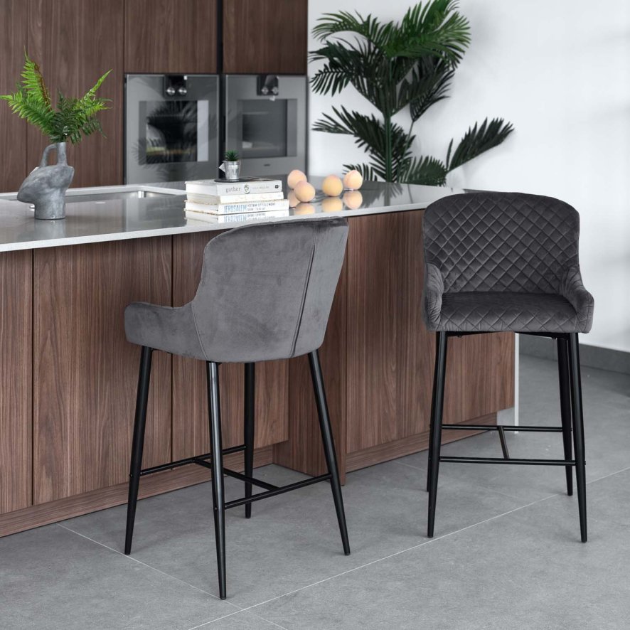 Woods Carlton Bar Stool - Dark Grey Velvet (Set of 2)