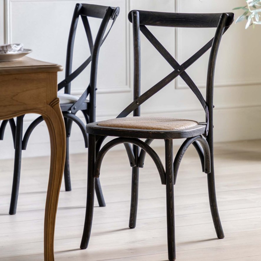 Woods Cradley Black Dining Chair with Rattan Seat (Set of 2)