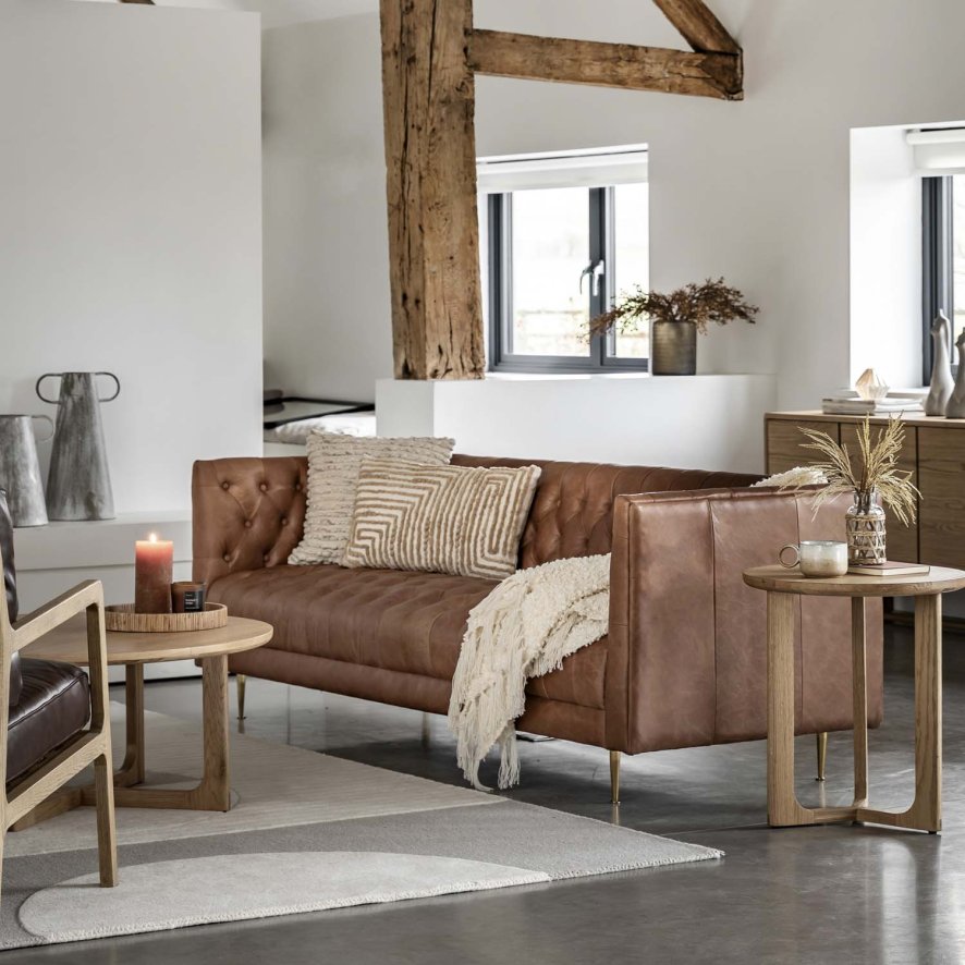 Traditional brown leather sofa discount
