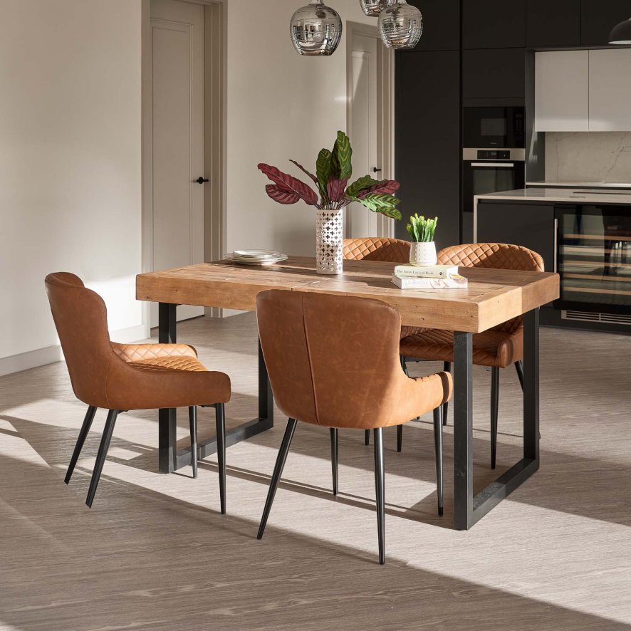 An image of Adelaide 140-180cm Extending Dining Table with 4 Carlton Chairs in Tan