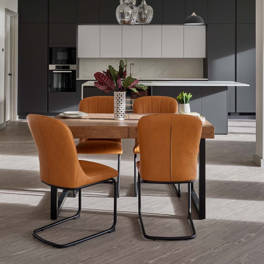An image of Adelaide 140-180cm Extending Dining Table with 4 Firenza Chairs in Tan