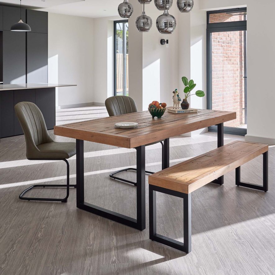 Woods Adelaide 180cm Dining Table with 2 Firenza Chairs in Olive with Adelaide 155cm Bench