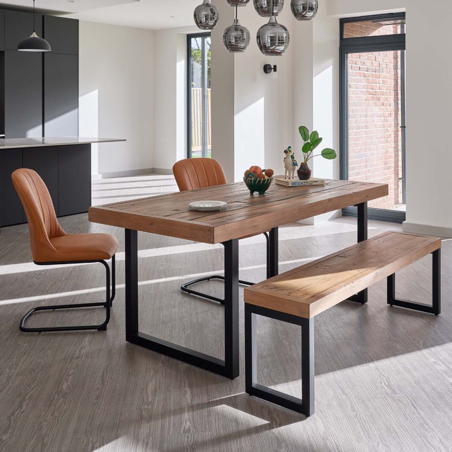 An image of Adelaide 180cm Dining Table with 2 Firenza Chairs in Tan with Adelaide 155cm Ben...