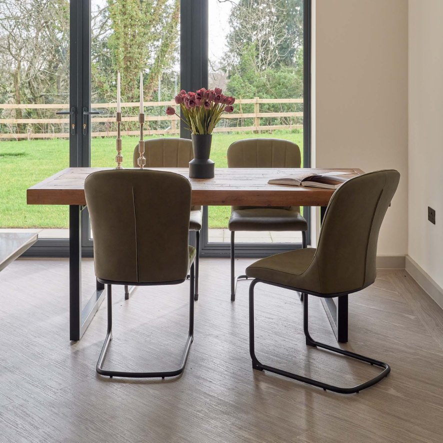 Woods Adelaide 180cm Dining Table with 4 Firenza Chairs in Olive