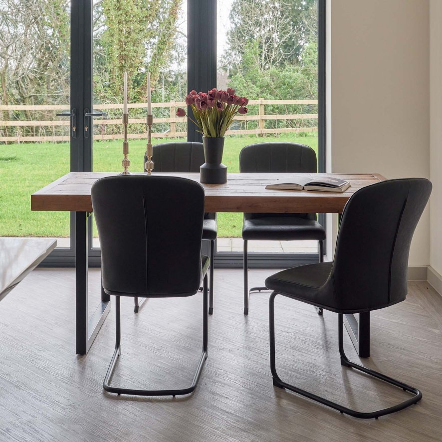 Adelaide 180cm Dining Table With 4 Firenza Chairs In Black