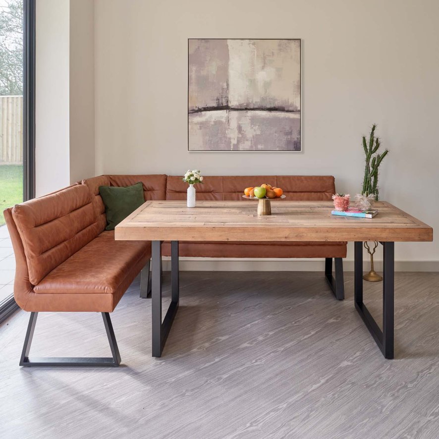 An image of Adelaide 180cm Dining Table with Industrial Corner Bench in Tan